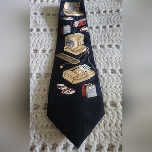 Vintage Computer Print Blue Tie